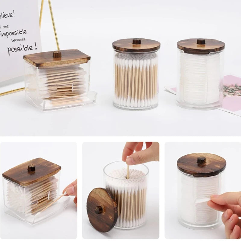 boîtes rangement cosmétiques transparentes boîte carrée rond compartiments maquillage coton tige pinceaux tampons minimalistes