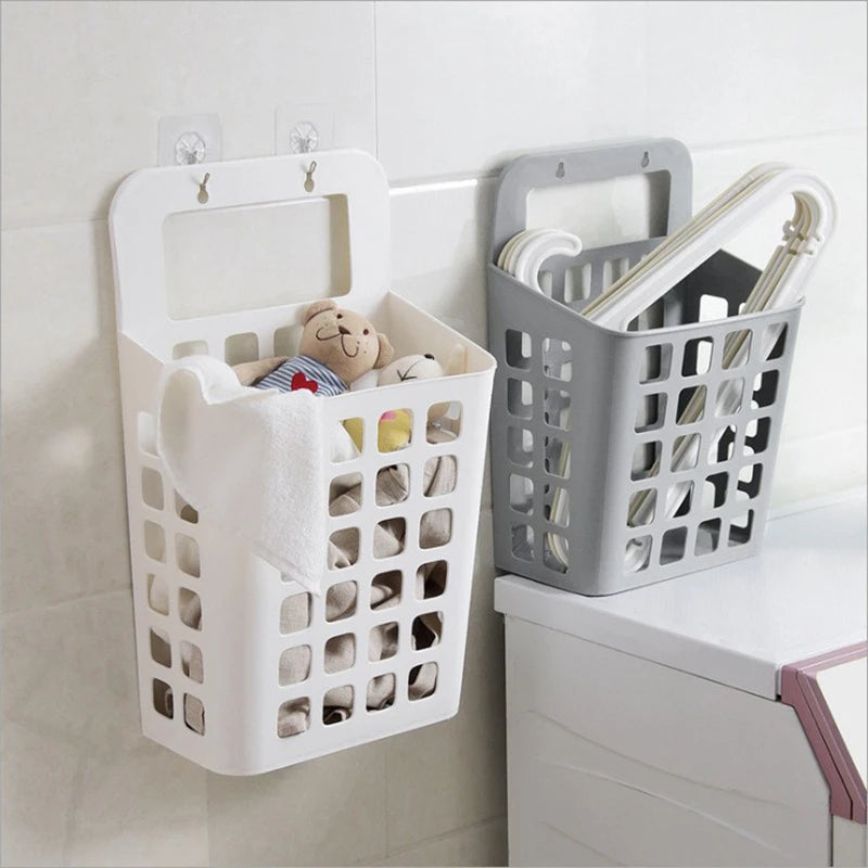 panier linge gris blanc perforé moderne rangement crochet adhésifs chambre salon