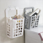panier linge gris blanc perforé moderne rangement crochet adhésifs chambre salon