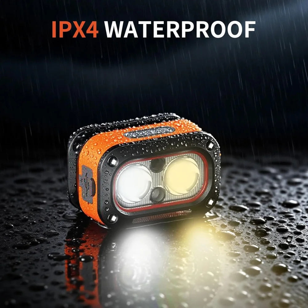 lampe frontale rechargeable led super bright waterproof orange noir adjustable belt fishing camping