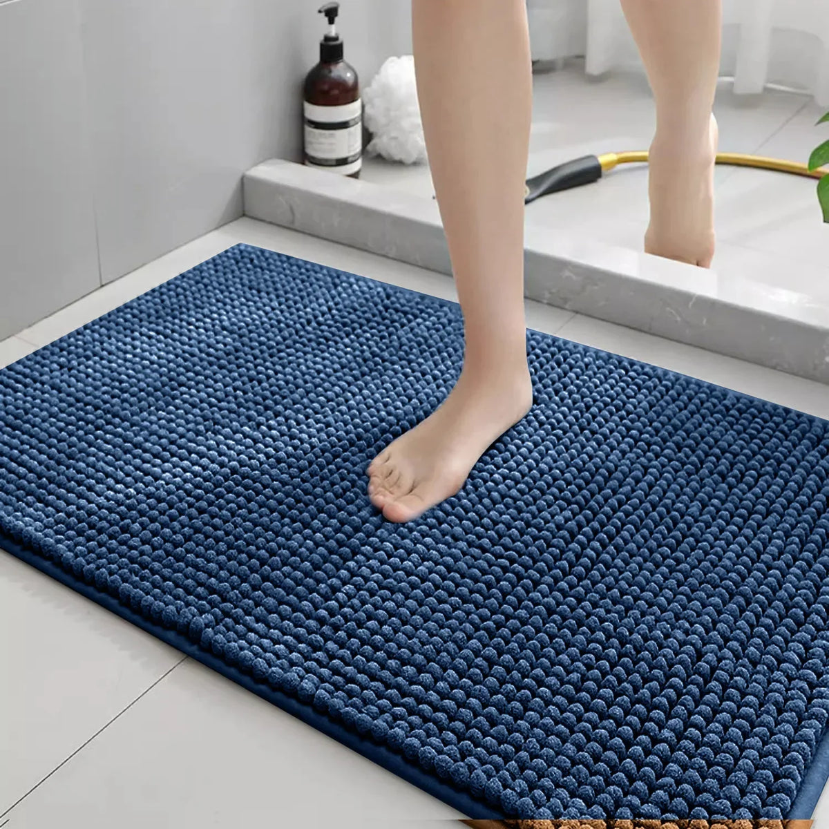 tapis bain moderne boules relief bleu marine gris clair bleu pastel rose pâle absorbant