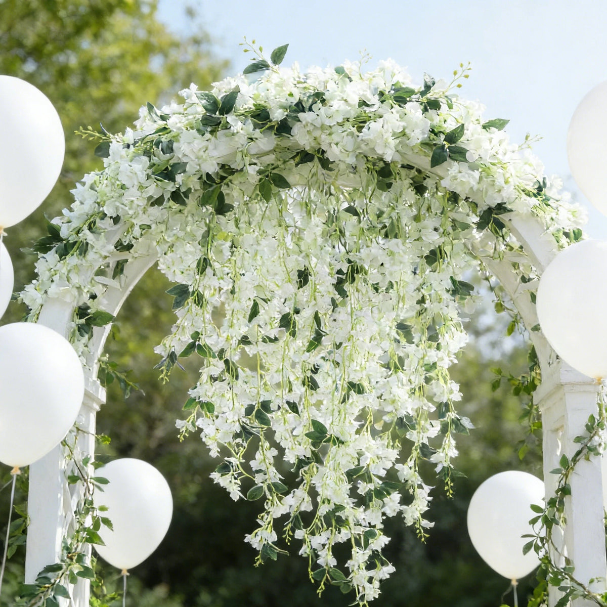 guirlande florale artificielle rose vif vert fleurs hortensia feuilles modernes décoration mariage extérieur anniversaire