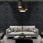 décoration murale moderne panneau 3d blanc rayures ondulées pvc autoadhésif intérieur 30x30cm