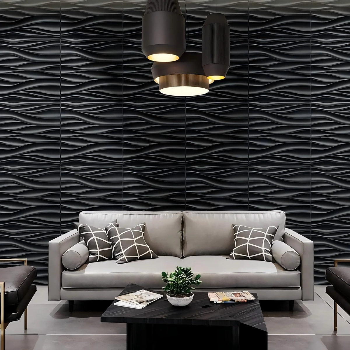 décoration murale moderne panneau 3d blanc rayures ondulées pvc autoadhésif intérieur 30x30cm