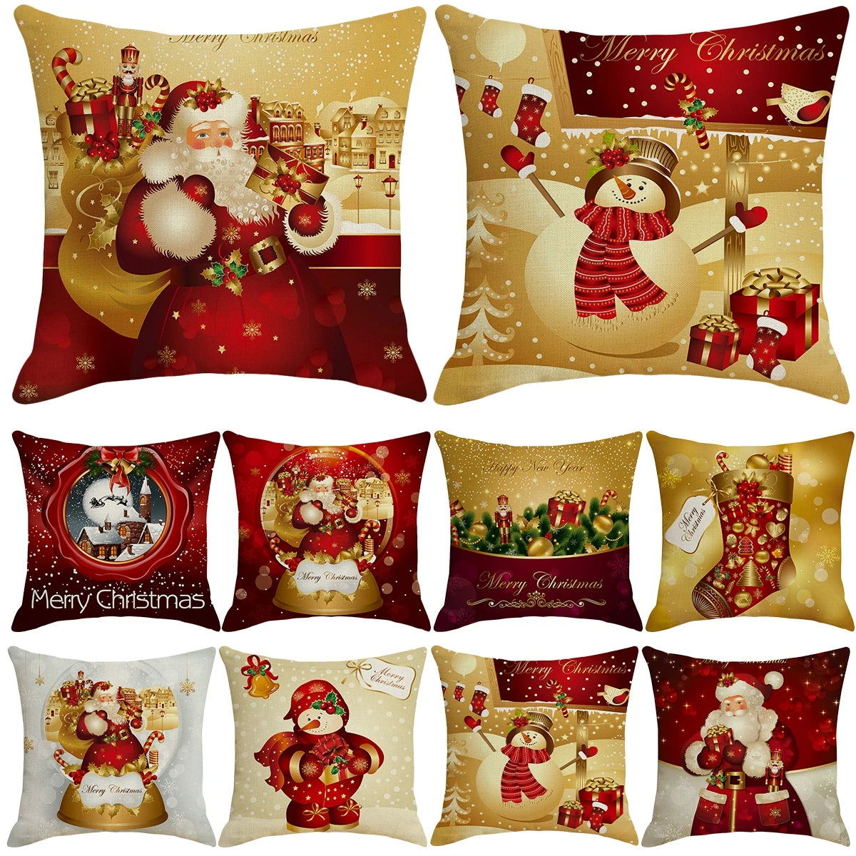 housse coussin noël père noël bonhomme neige sapin cloches merry christmas happy year festive