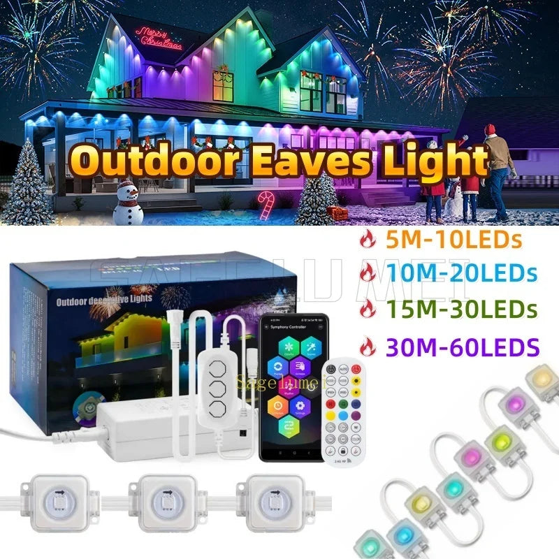Kit guirlande LED extérieure 24V installée sur avant-toit
