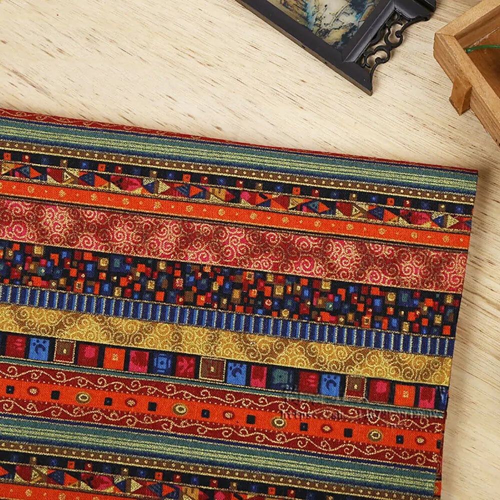 tissu ethnique rayures géométriques orange vert bleu marron noir boho chic rapide respirant abrasion