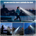lampe frontale led rechargeable batterie 18650 noir bleu bandes ajustables haute luminosité camping outdoor