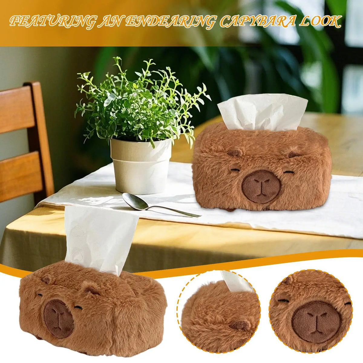 boîte mouchoirs peluche marron clair animalier décorative facile utiliser maison cuisine