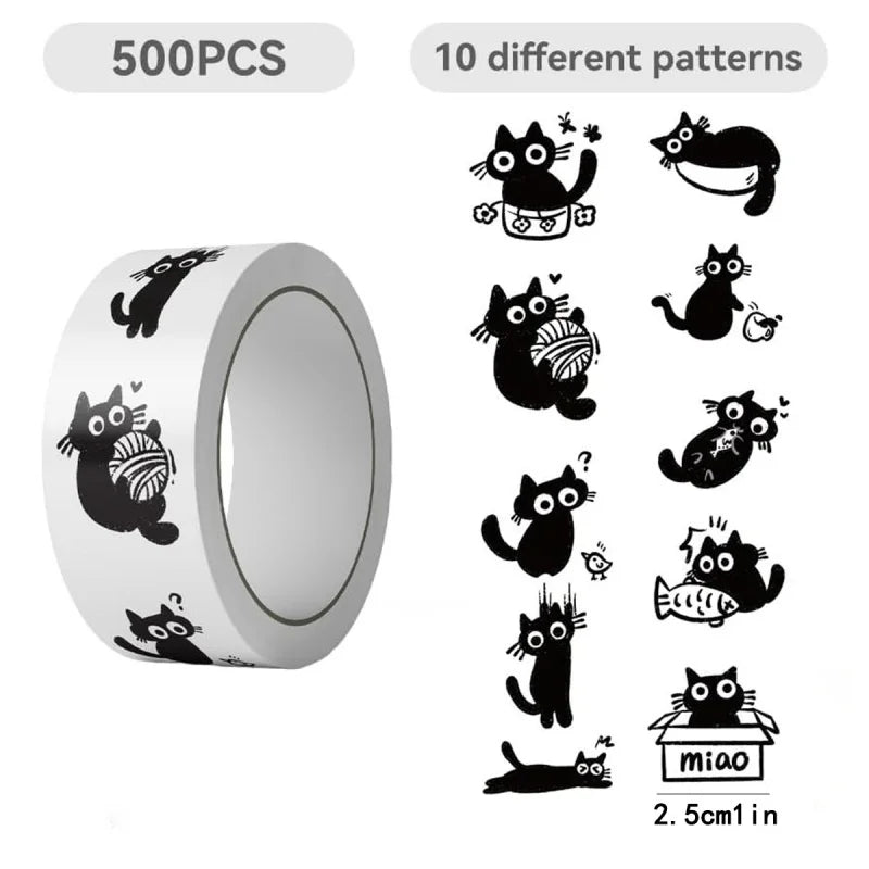 rubans adhésifs décoratifs chats mignons cartoona blanc noir 500 pièces scrapbooking bricolage álbum thérapeutique