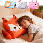 coussin enfant dessins animaux léopard lion lapin cochon éléphant orange bleu rose gris vague