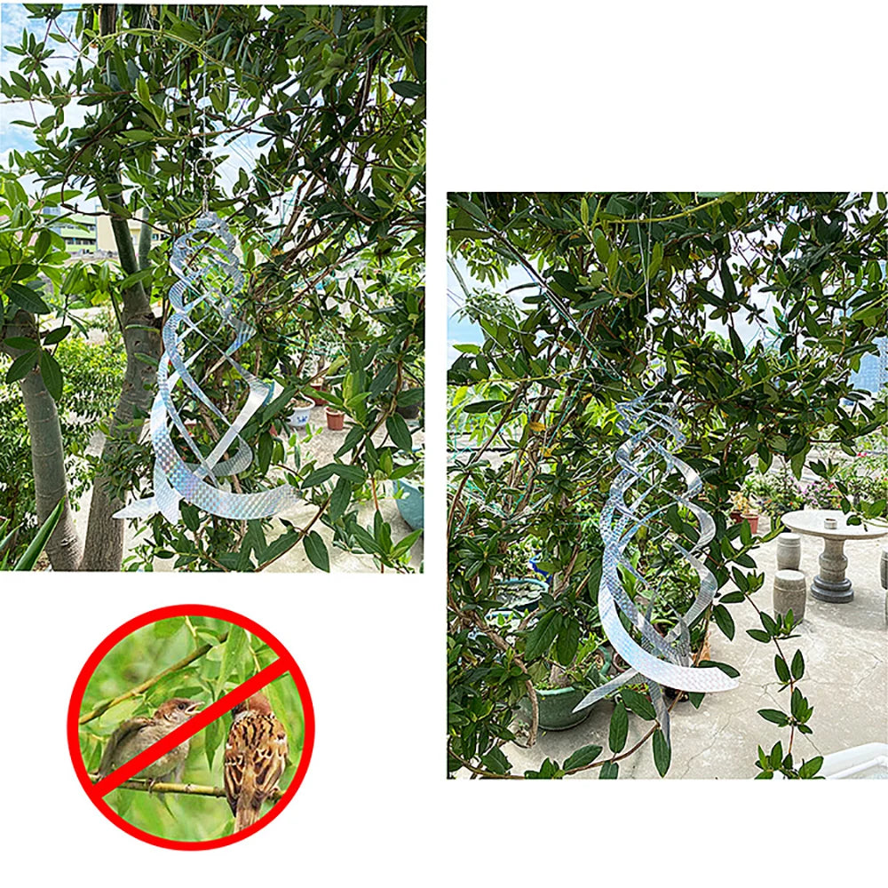 spirale réfléchissante anti oiseau décorative extérieure moderne suspendue jardin argente bleu verte
