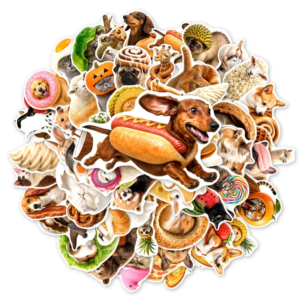 stickers multicolores animaux cartoon adhésifs variés fruits aliments usage quotidien 50 pièces papier