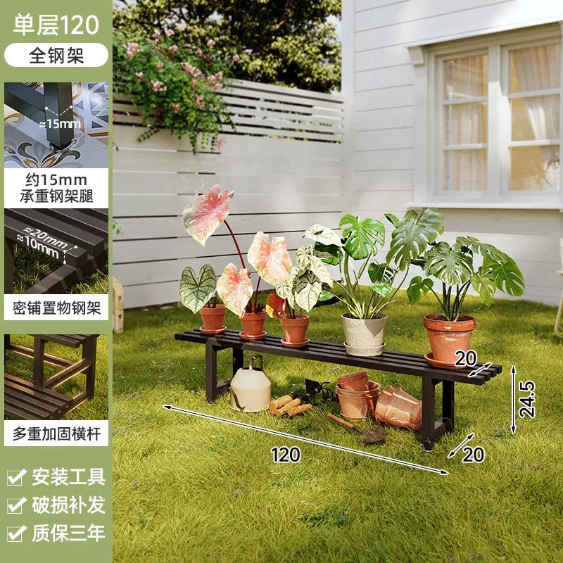 support plantes moderne banc jardin marron foncé structure bois barres horizontales 80 100 120