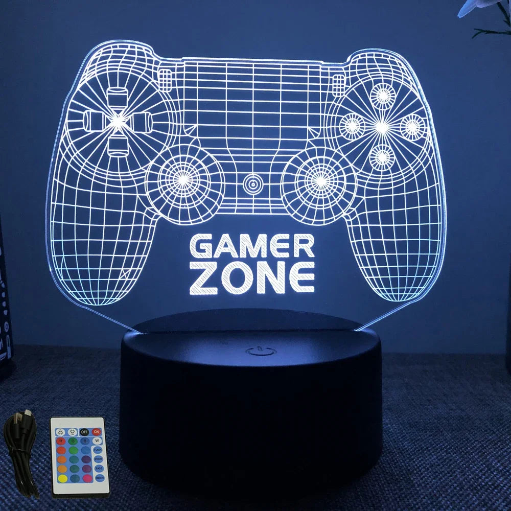 lampe led 3d manette jeu bleu vert violet jaune télécommande moderne