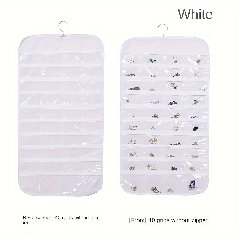 rangement bijoux suspendu noir blanc transparent moderne 40 grilles anneaux suspension