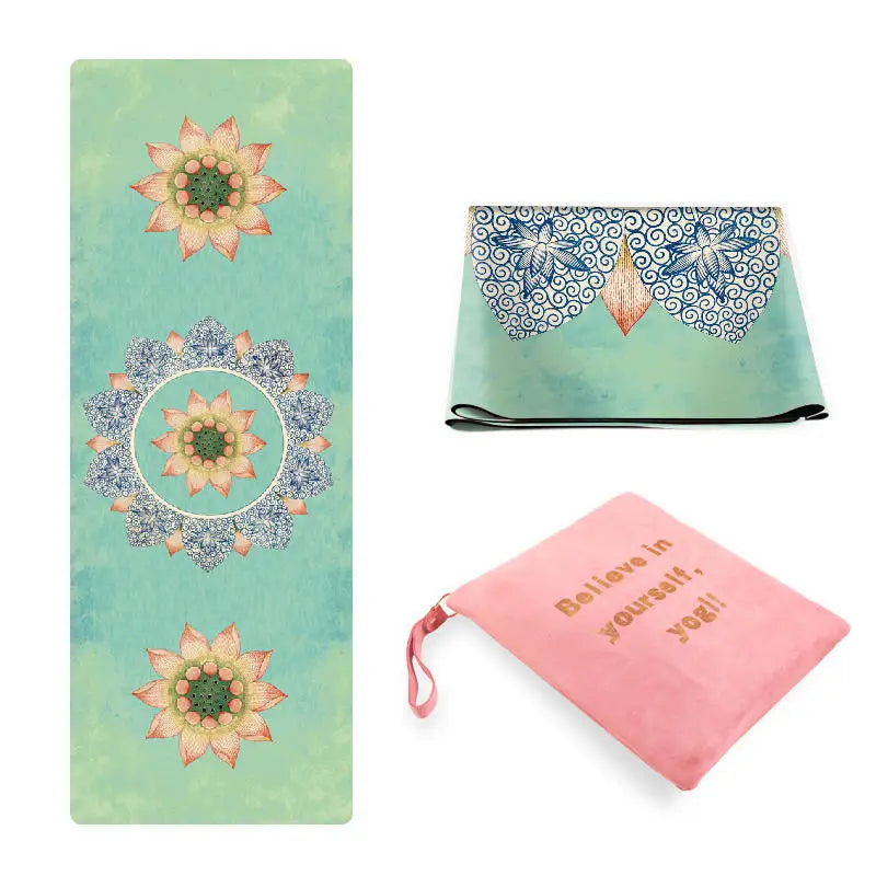 tapis yoga liège caoutchouc naturel vert clair bleu motifs floraux moderne opacité yoga fitness