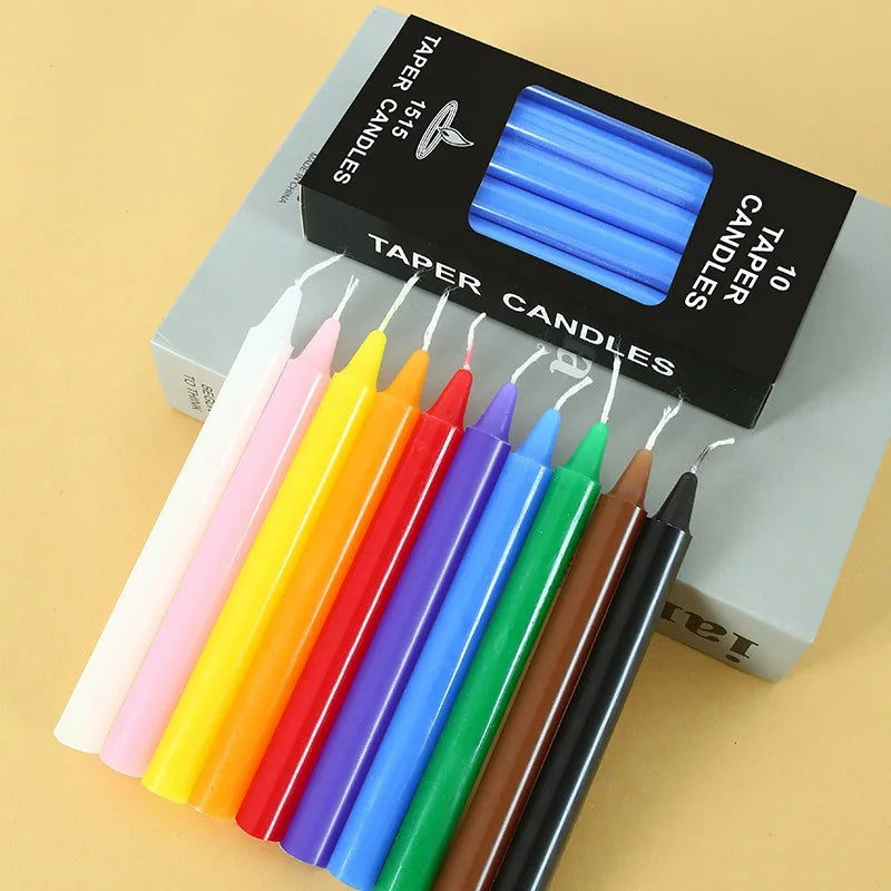 bougies parfumées boîte 10 pièces rouge blanc jaune rose orange bleu vert marron noir