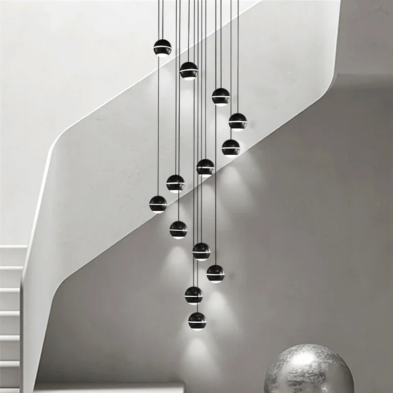 suspension lumineuse moderne sphères noires argentées éclairage led noir argent opaque 10 têtes pendentif