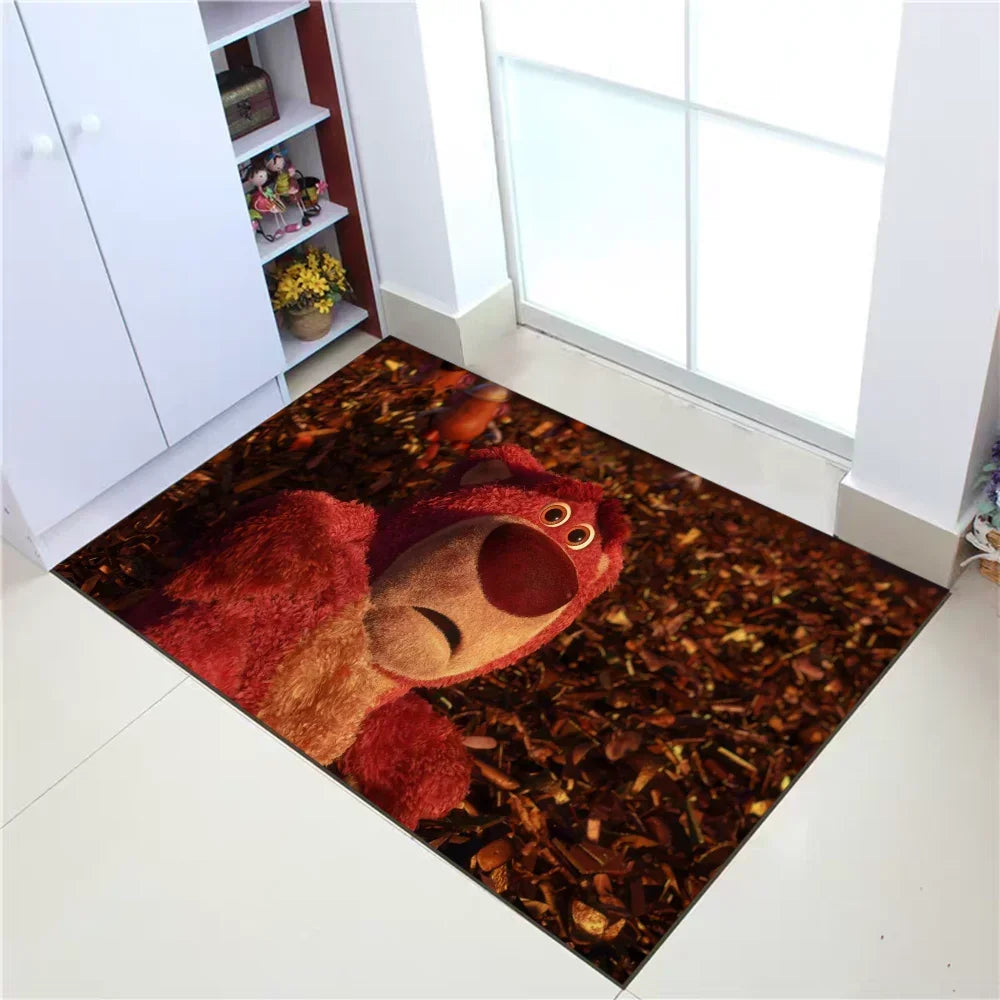 tapis moderne antidérapant personnages animés violet rose rouge vert noir
