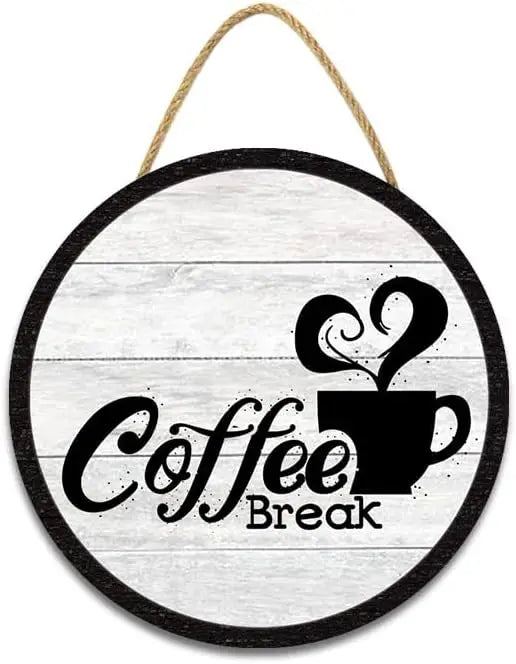 plaque décorative circulaire minimaliste lettres grains tasse noire blanche moderne