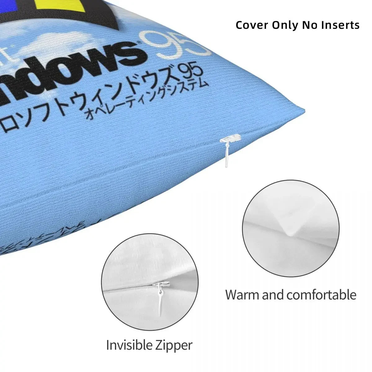 coussin rétro motif 95 bleu clair polyester imprimé zip invisible 30x30cm 40x40cm 45x45cm 50x50cm