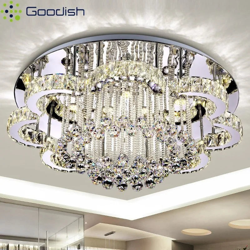 lustre moderne élégant cristal transparent strass doré chic lumière led salon decoration