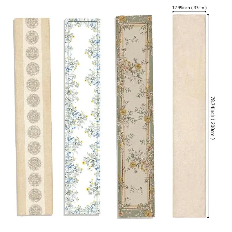 chemin table mandala floral lin rustique vintage 200cm longueur beige blanc cassé