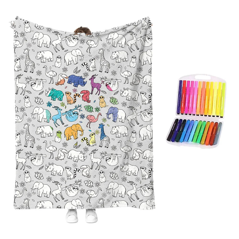 couverture colorier enfants motifs noël animaux crayons couleur texture douce moderne multicolore blanc gris
