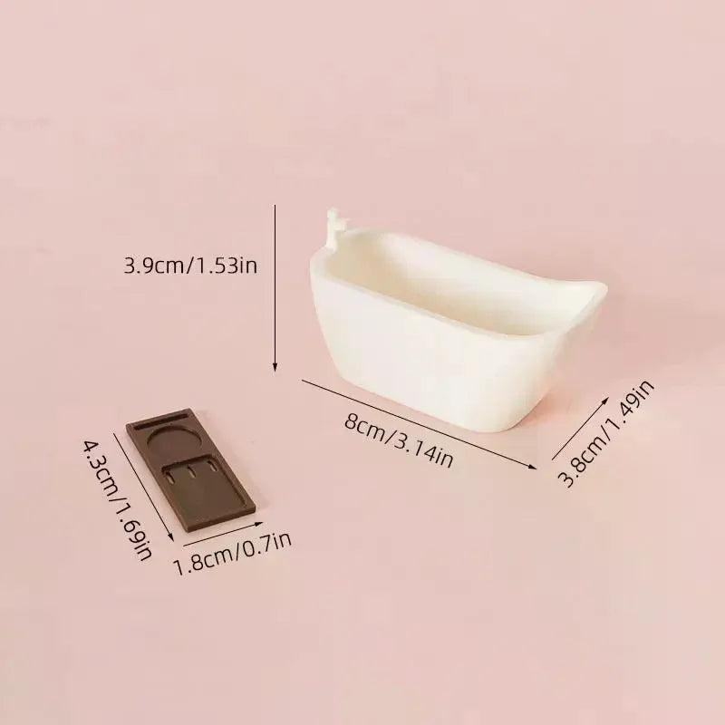 baignoire miniature salle bain accessoires plateau éponge flacon moderne blanc rose