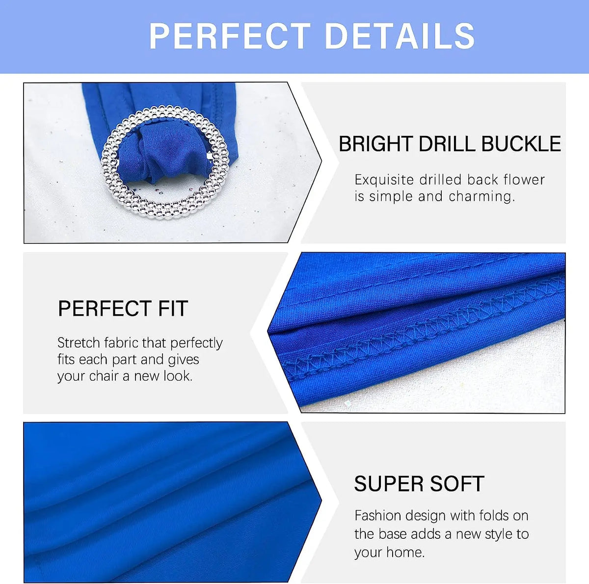 rubans décoratifs chaises mariage bleu vif blanc nœud boucle argentée opaques événementiels