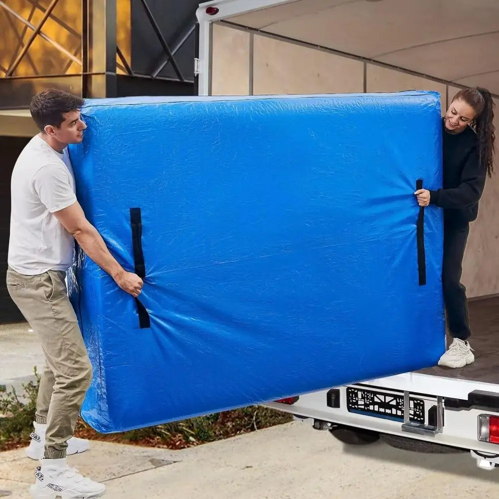 housse protection matelas bleu imperméable anti acariens pratique robuste poignées noires lit maison cali