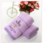 serviettes bain brodées coton polyester violet clair rayures fleurs absorption rapide douces classiques violet