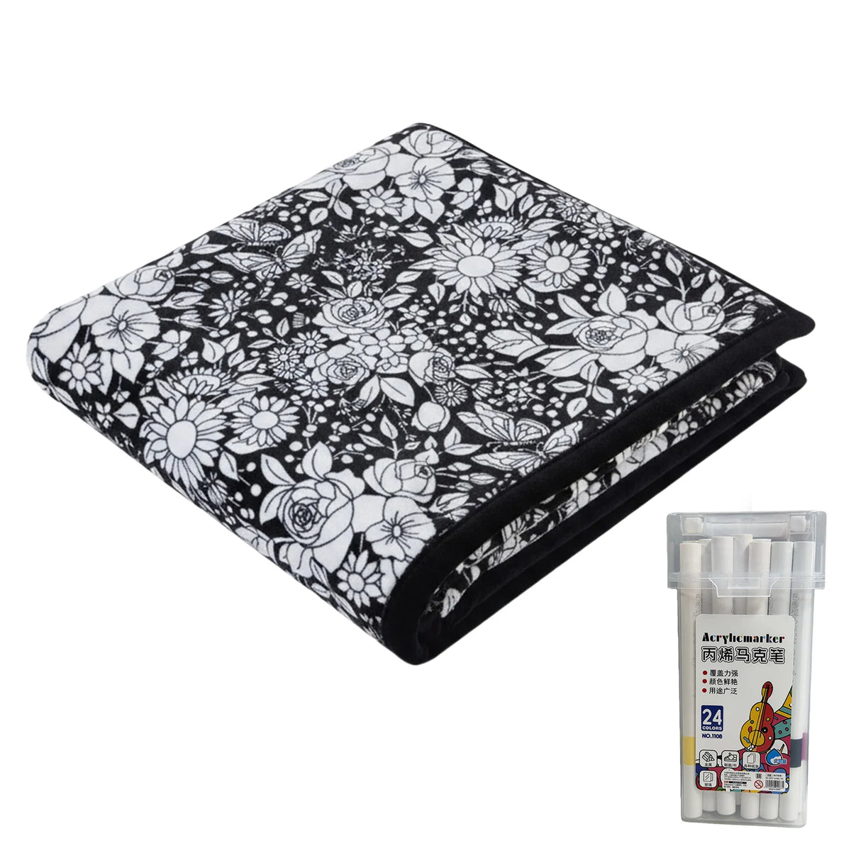 couverture colorier motif animal géométrique moderne 24 marqueurs acryliques 150x125cm
