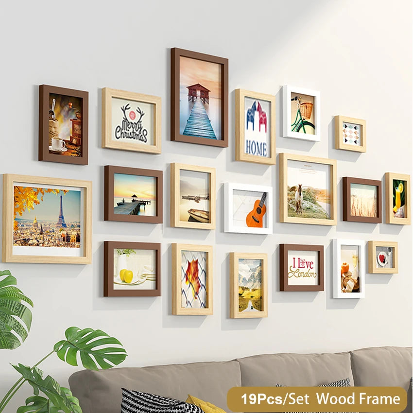 cadres photo bois modernes blancs noirs verre transparent clips inclusion minimaliste mur