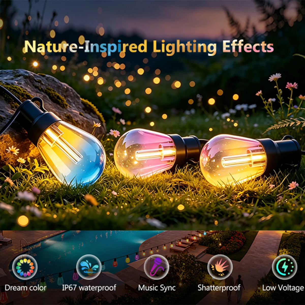 guirlande lumineuse multicolore transparente moderne clips adaptateur télécommandeextérieur bluetooth synchronisation