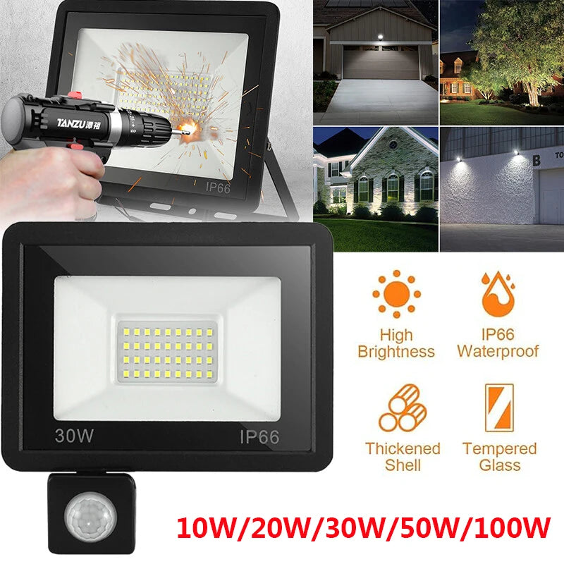projecteur led 220v 10w 20w 30w 50w 100w ip66 étanche moderne noir sensor rotation