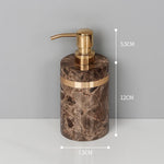 ensemble salle bain marbre moderne marron doré distributeur savon tasse brosse dents adhésif