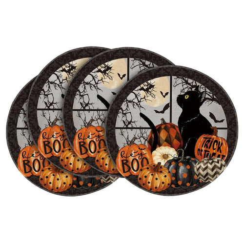 assiettes halloween chat noir citrouille décoration table fête cuisine motif orange noir blanc gris