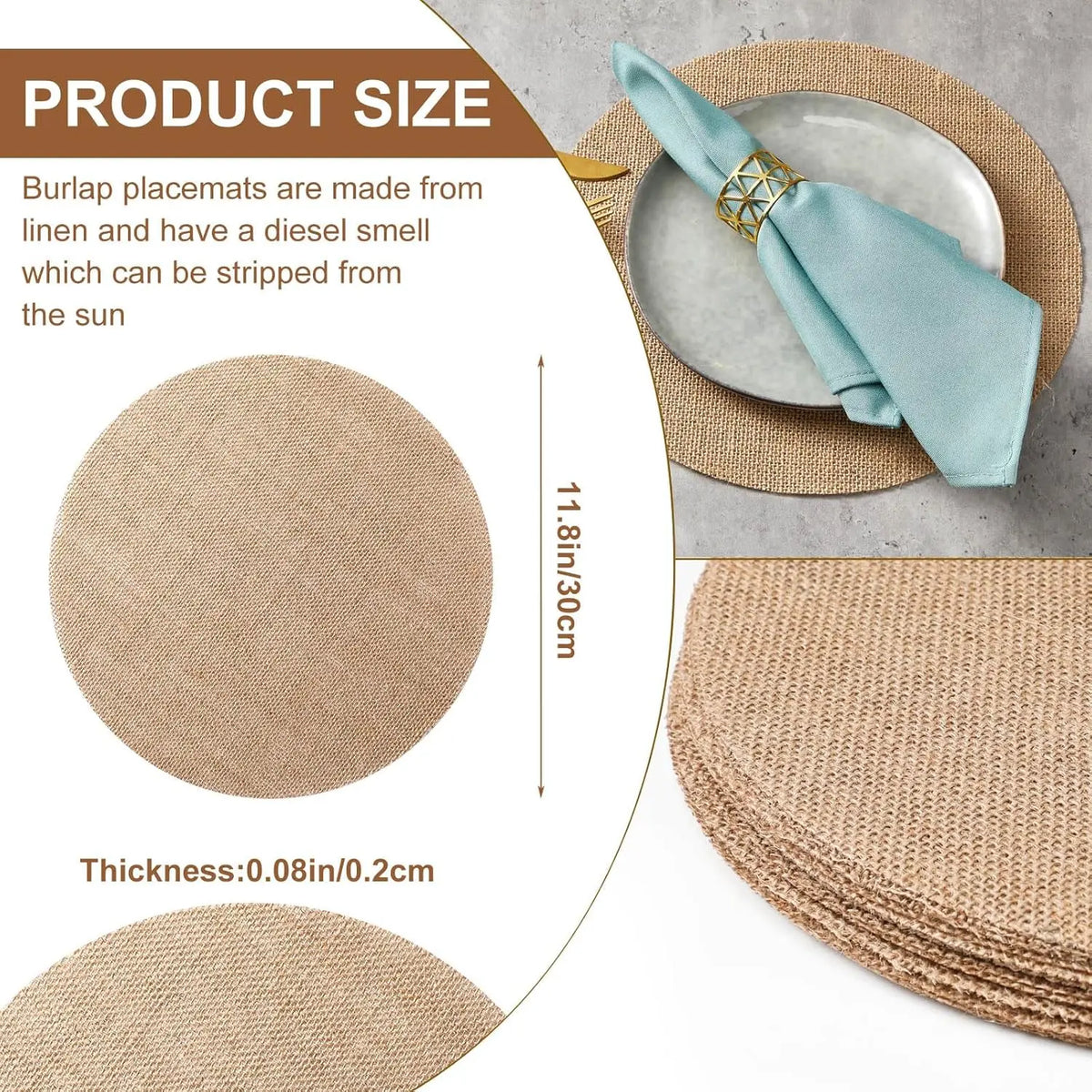 tapis ronds toile jute naturelle rustique 30cm beige clair décoration table festive