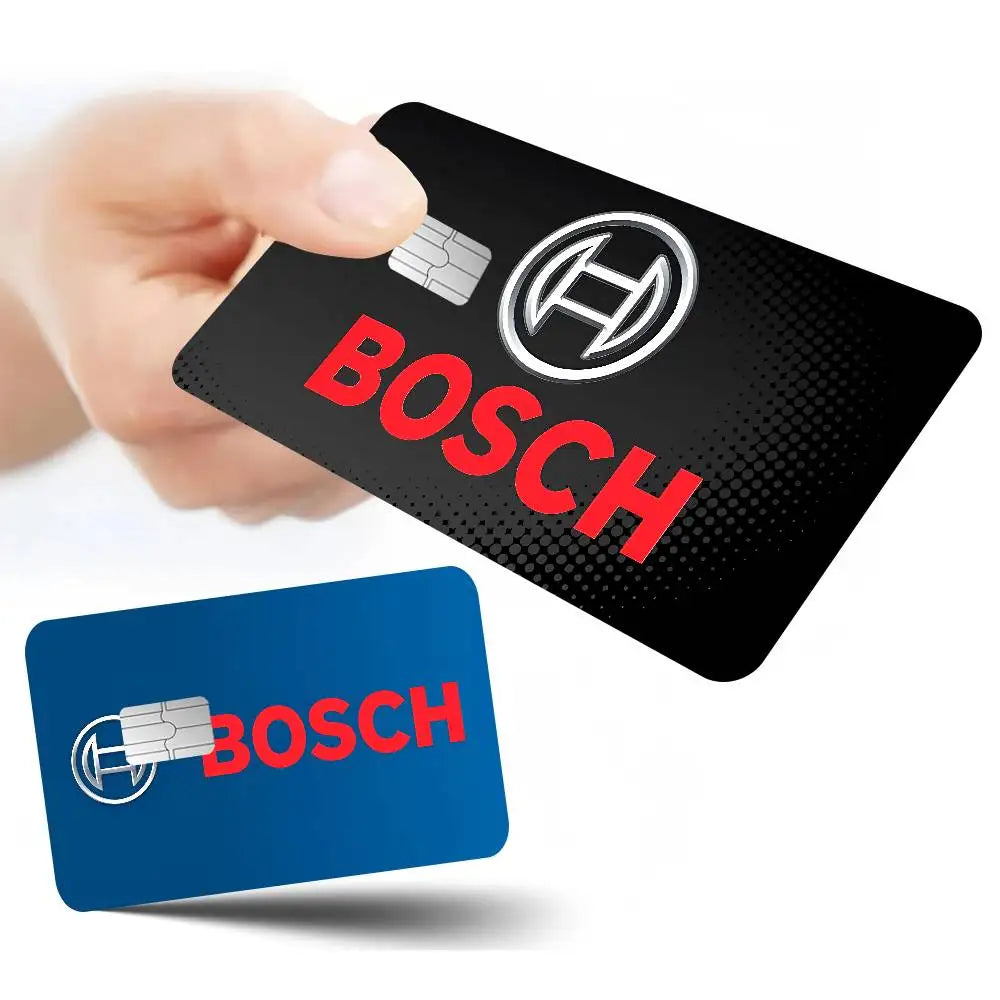 étui carte bancaire adhésif waterproof moderne logo bosch blanc fond noir points cartes crédit