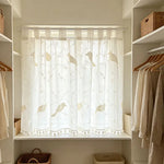 rideau blanc oiseaux brodés pompons franges moderne translucide polyester 130cm 200cm