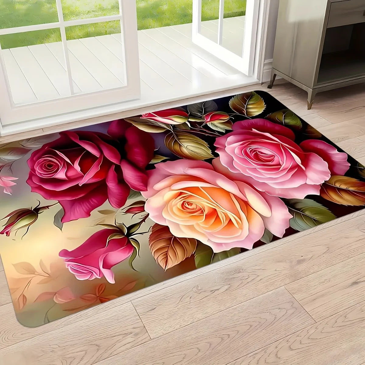 tapis sol violet moderne roses feuilles antidérapant résistant décoloration 30x50cm 40x60cm