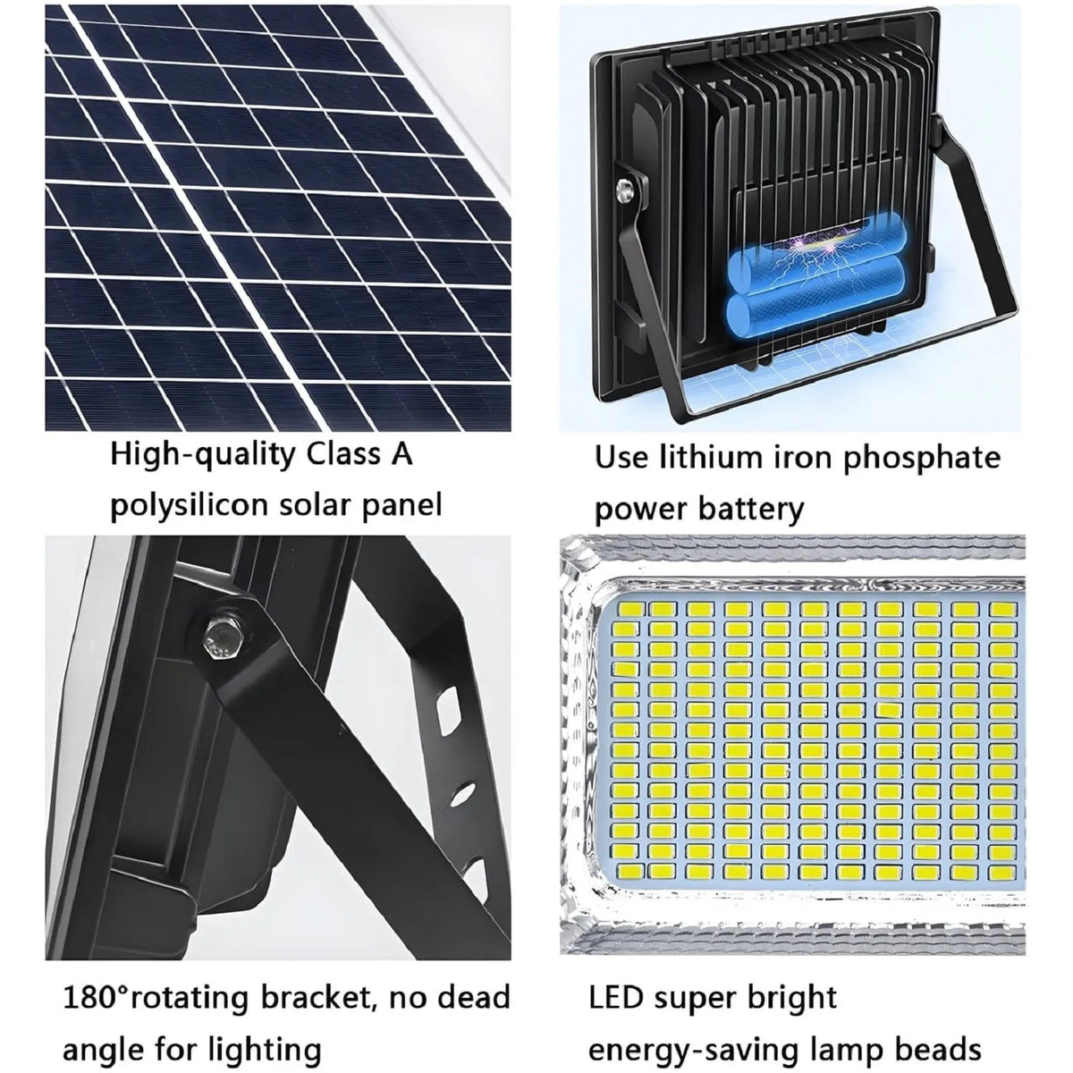 projecteur solaire led noir moderne bras rotatif ip67extérieur rechargeable télécommande