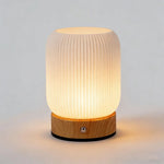 lampe table rechargeable led blanc bois moderne rayures verticales base plate minimaliste températures couleur