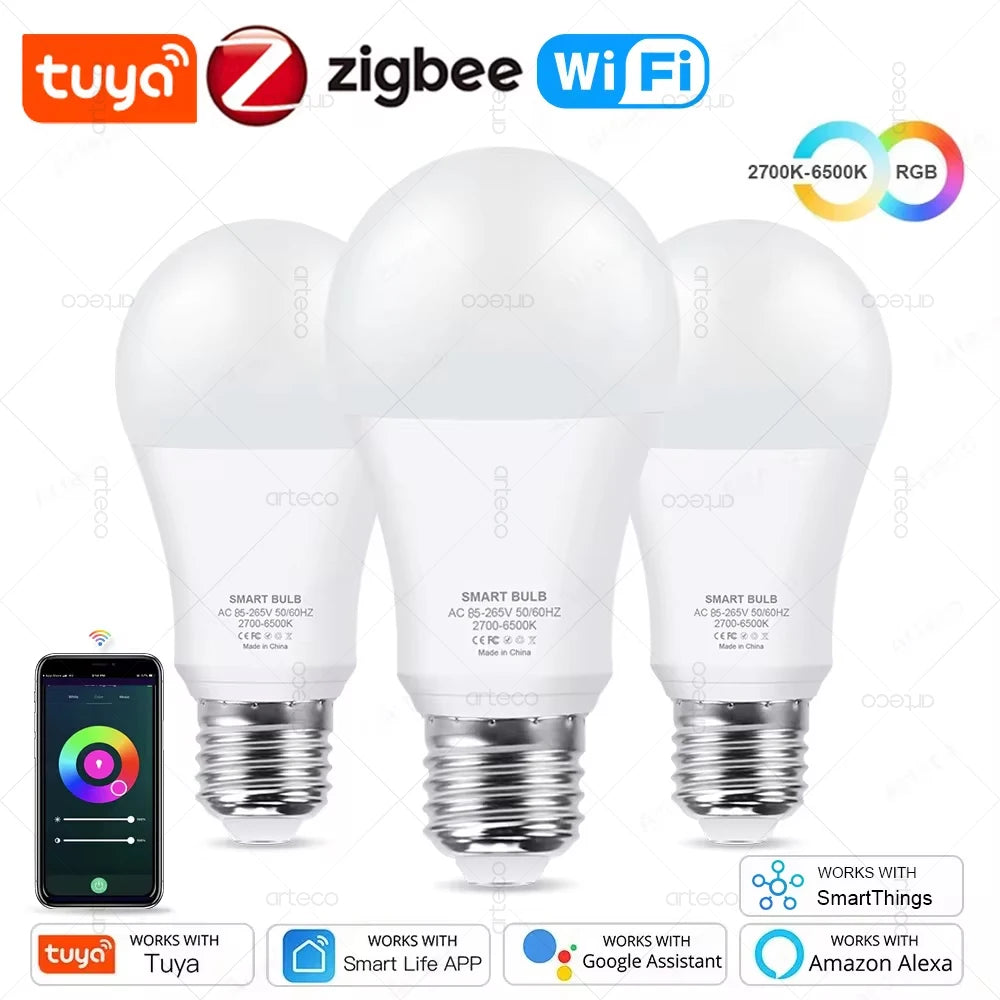ampoule led intelligente 15w 18w wifi zigbee e27 blanc multicolore moderne certification rohs fcc