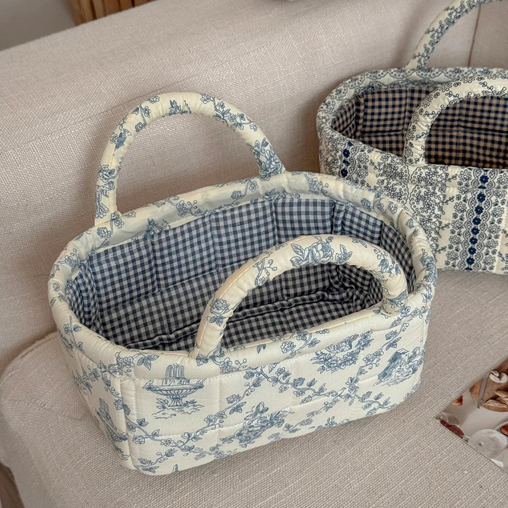 panier rangement pliable polyester toile jouy vintage blanc carreaux romantique portable respectueux environnement