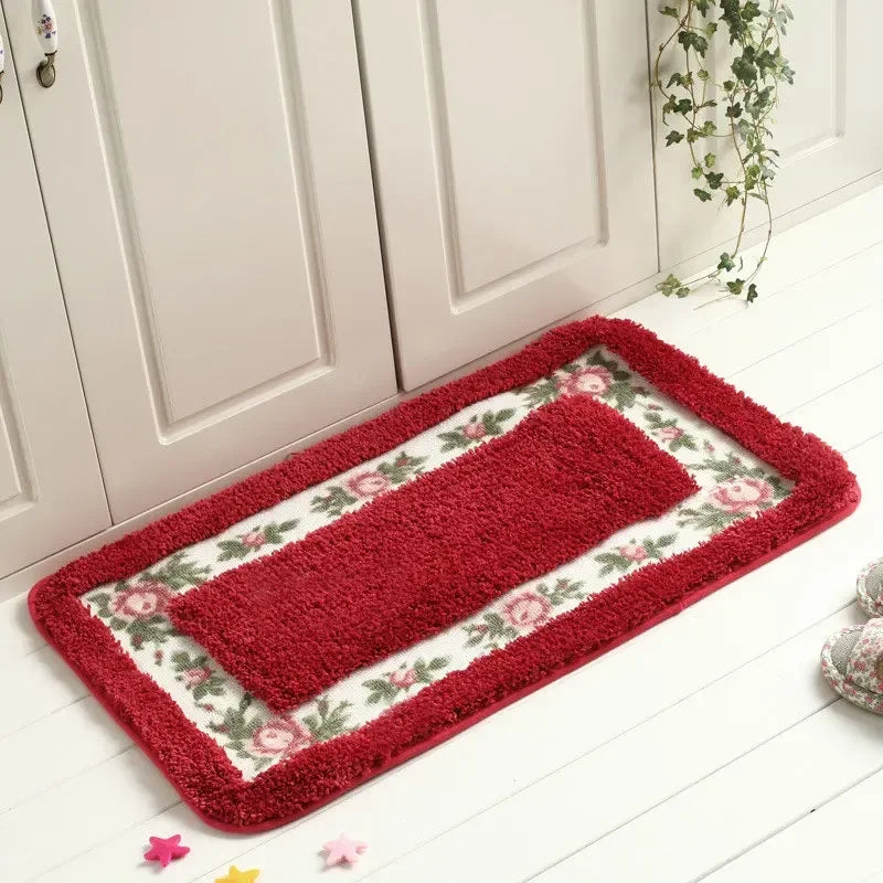 tapis sol fleurs roses feuilles vertes doux moelleux rose clair vert beige classique confortable