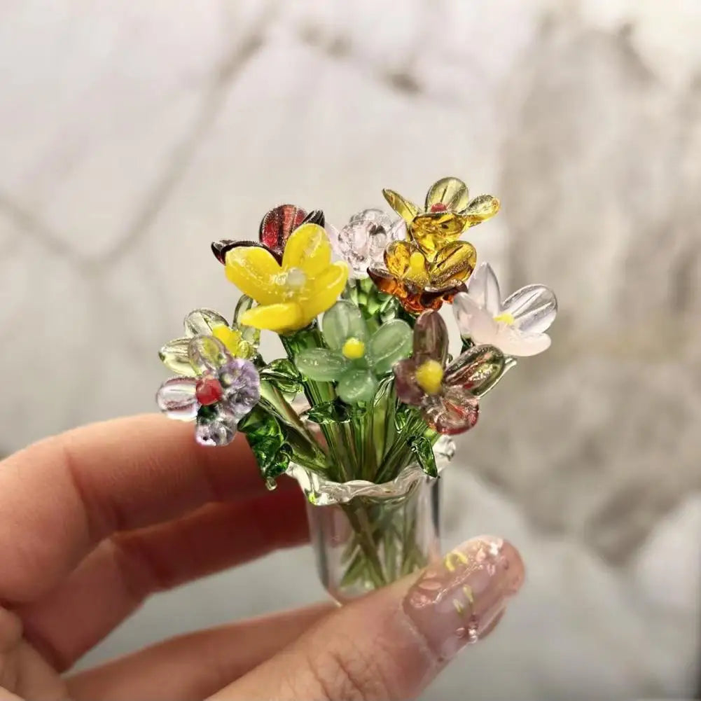décoration intérieure bouquet fleurs artificielles multicolores verre transparent moderne artisanal maison chambre