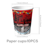 décoration fête thème halloween arbre nu serviettes assiettes tasses bannières rouge noir